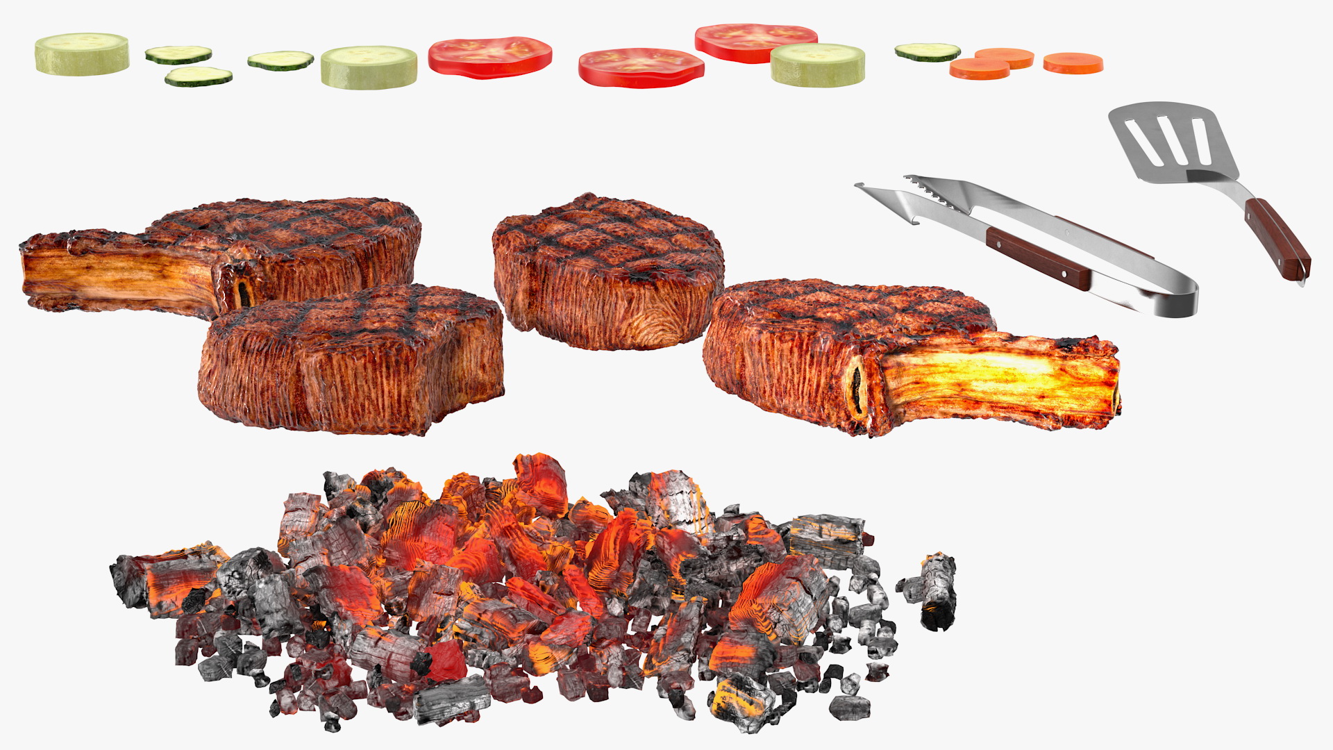 Gas Grill with Meat and Vegetables 3D model