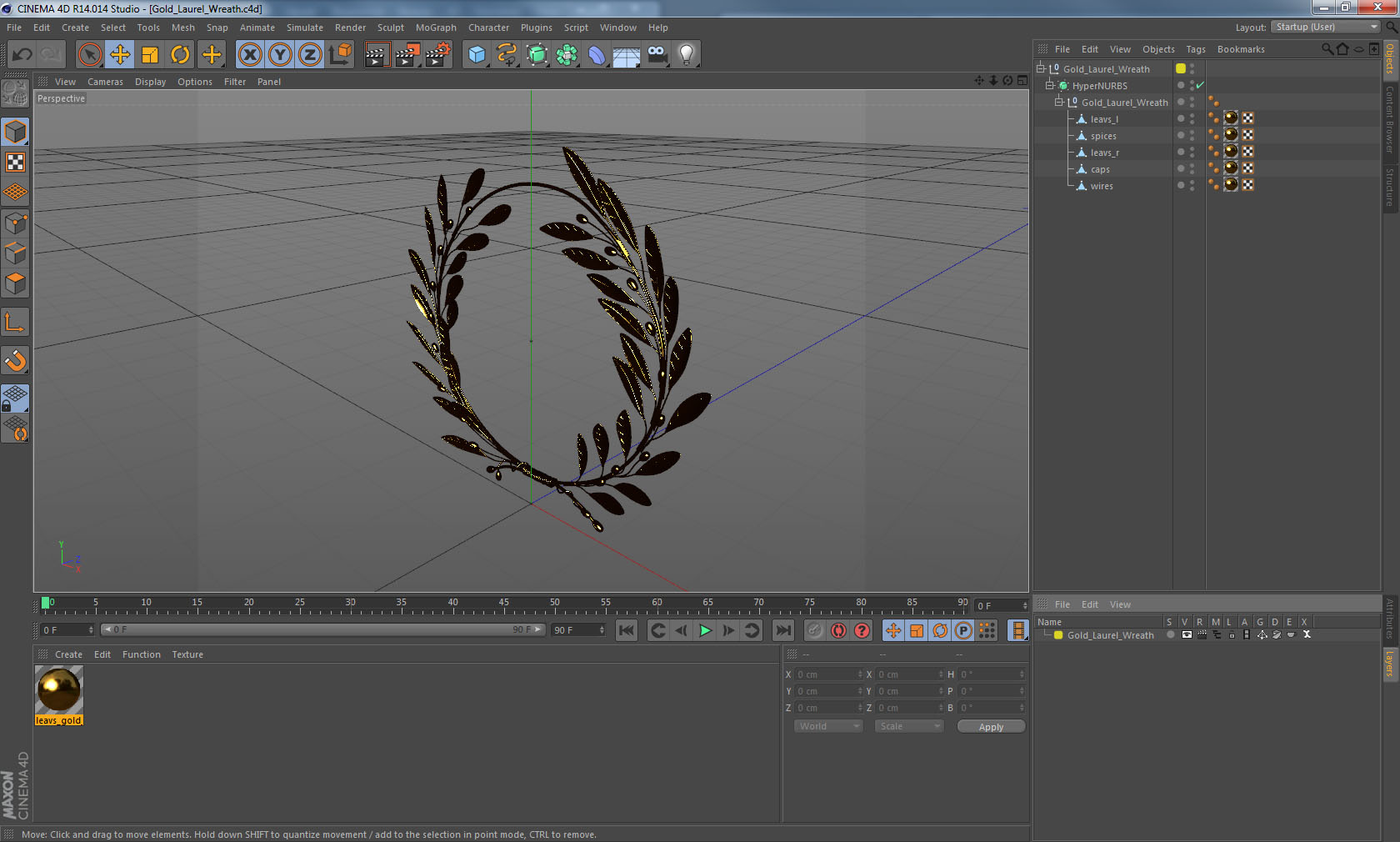 3D Gold Laurel Wreath model