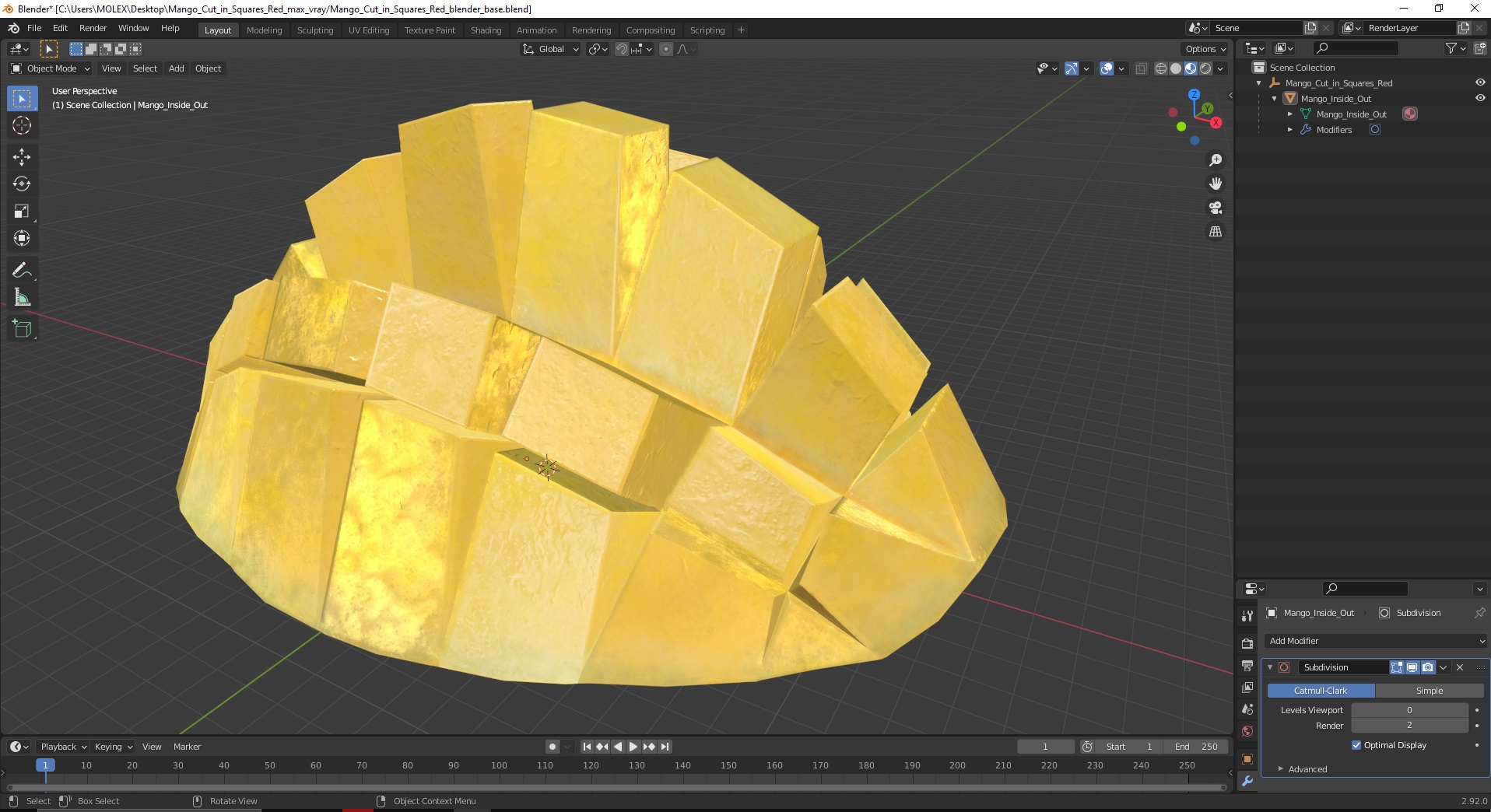 Mango Cut in Squares Red 3D model