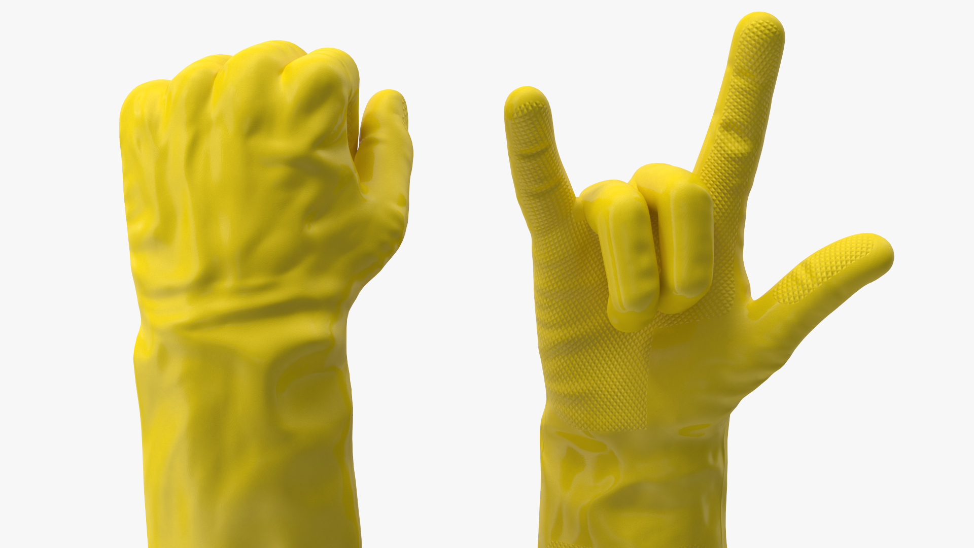 3D Hands in Yellow Rubber Gloves Rigged