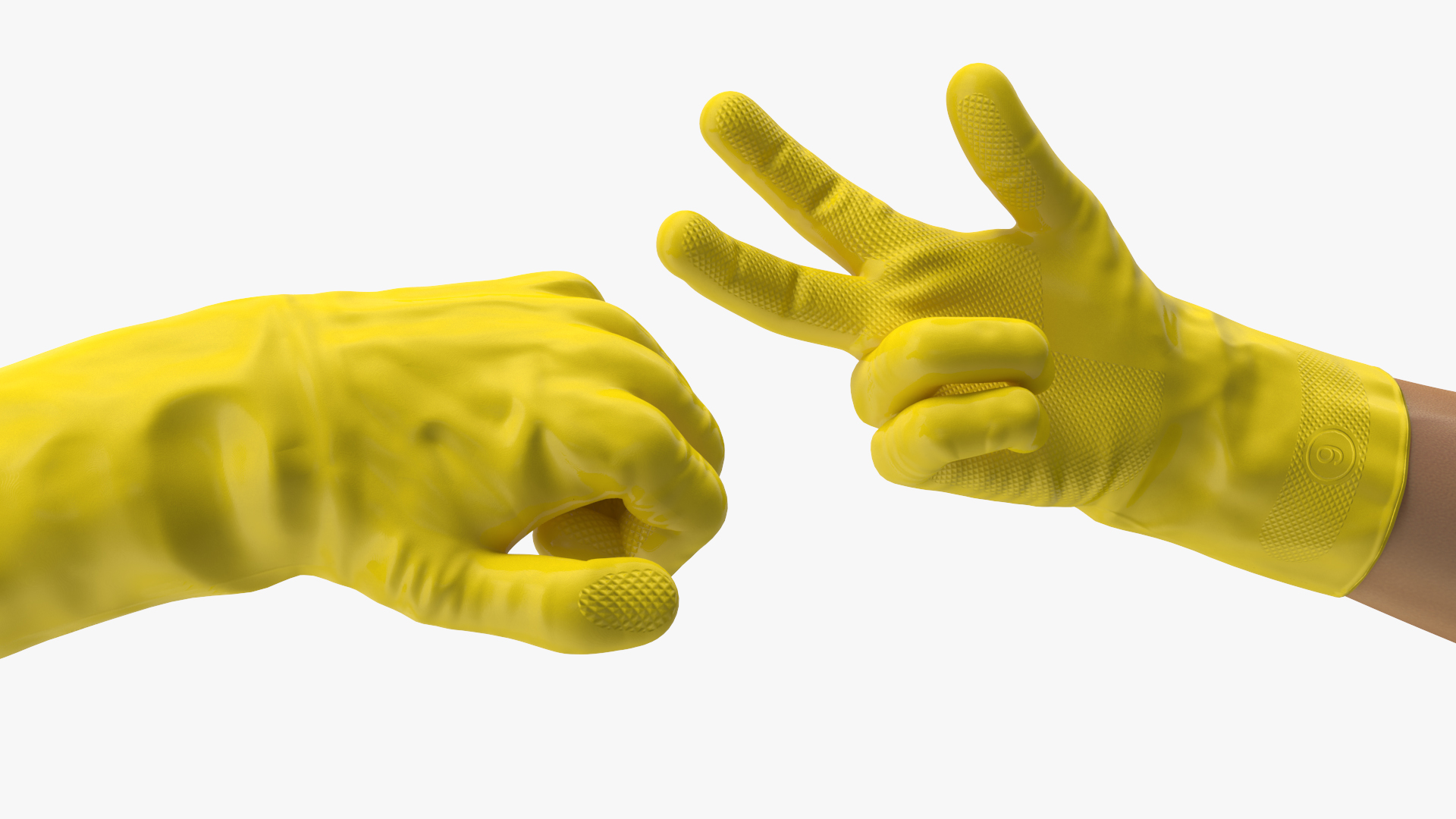 3D Hands in Yellow Rubber Gloves Rigged