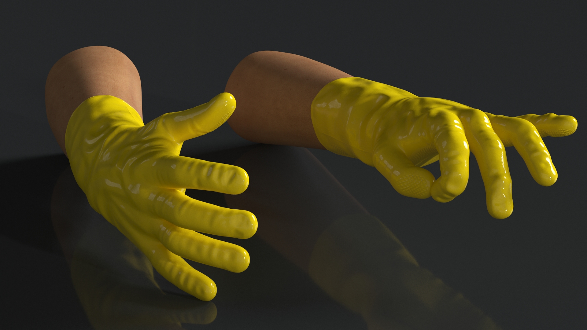 3D Hands in Yellow Rubber Gloves Rigged