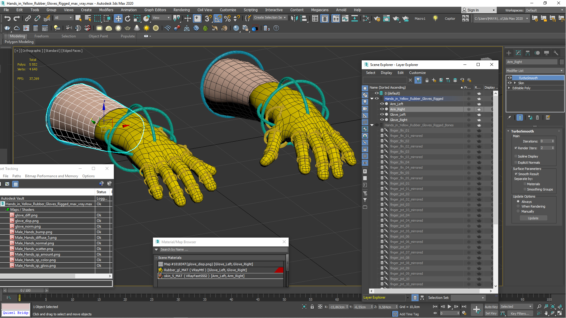 3D Hands in Yellow Rubber Gloves Rigged