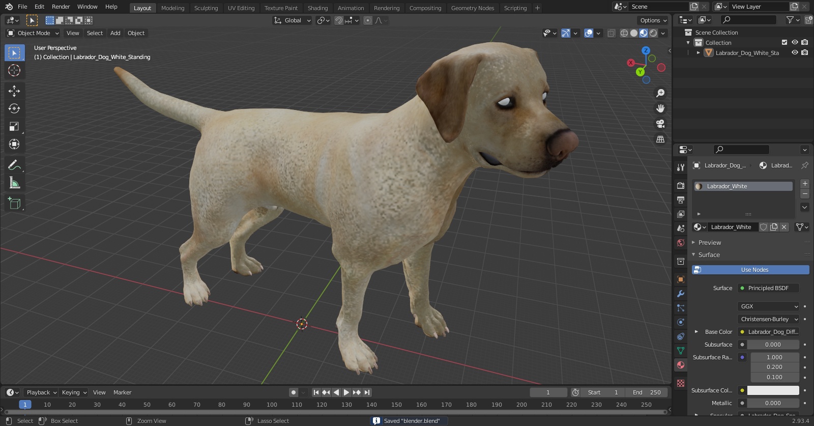 Labrador Dog White Standing 3D