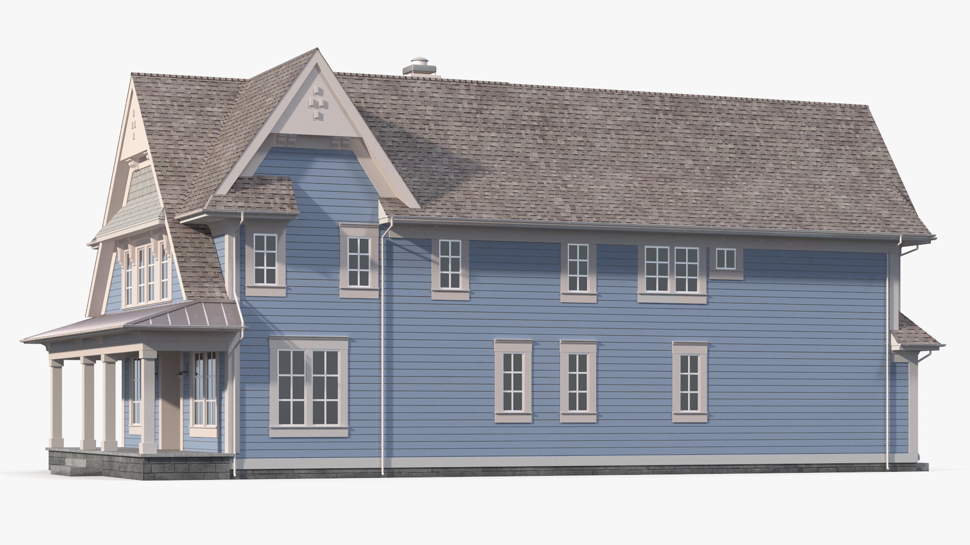 3D model Blue American House Exterior with Garage