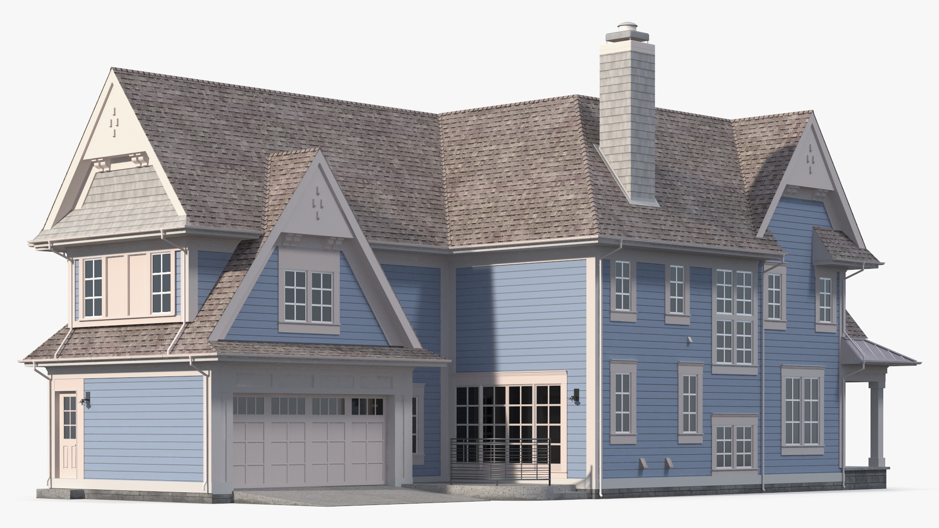 3D model Blue American House Exterior with Garage