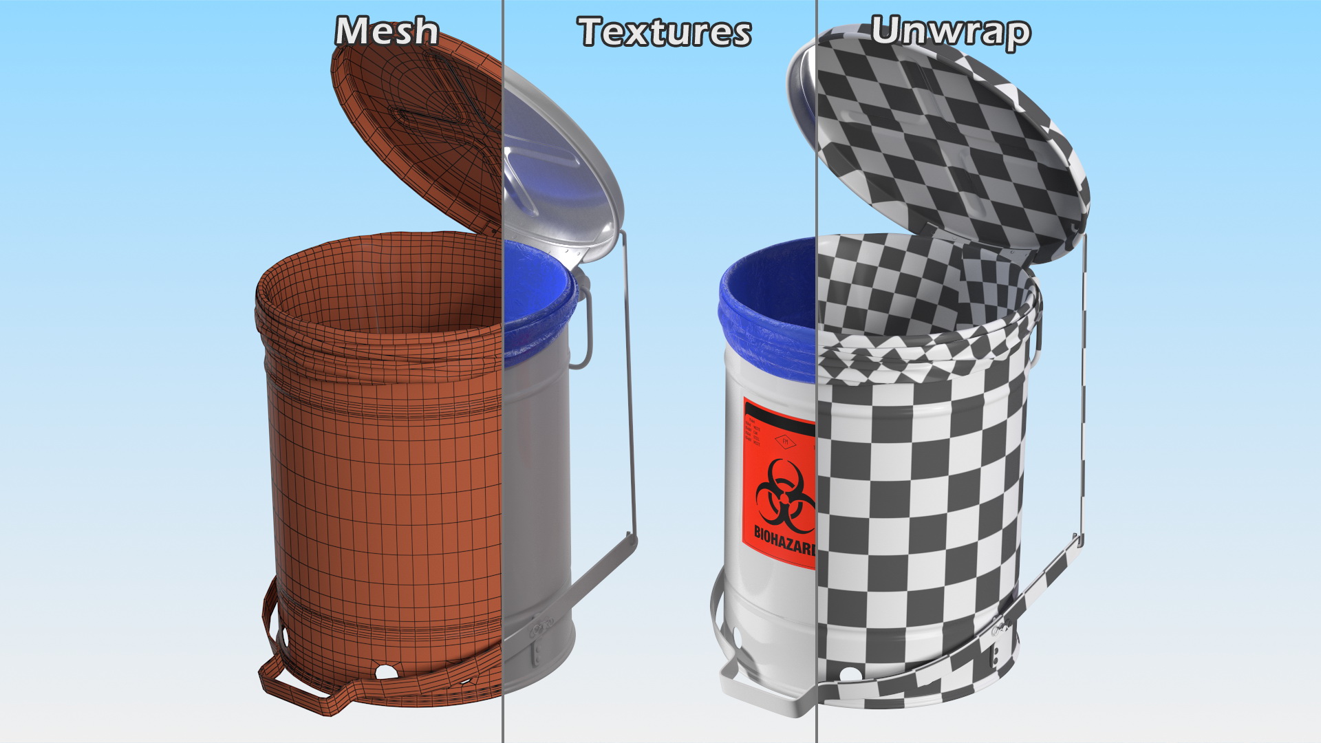 3D Biohazard Steel Waste Can with Foot Pedal