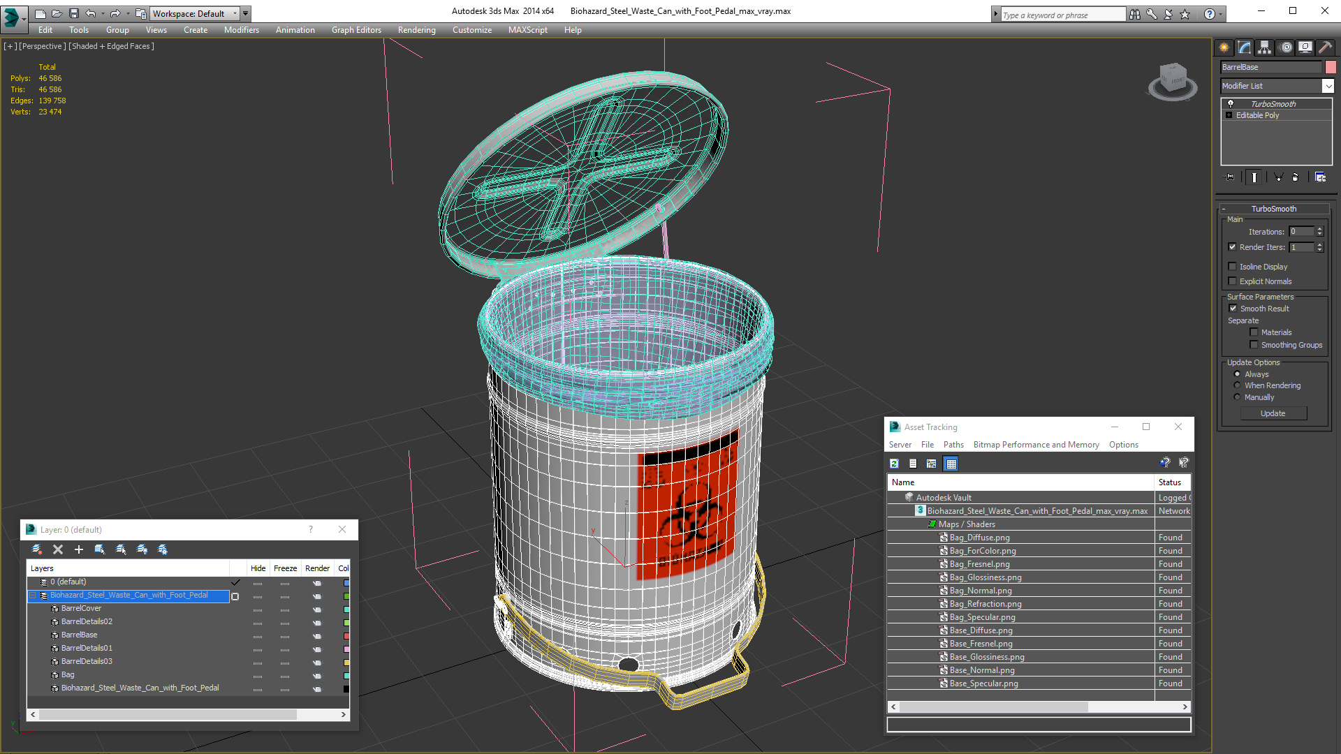 3D Biohazard Steel Waste Can with Foot Pedal