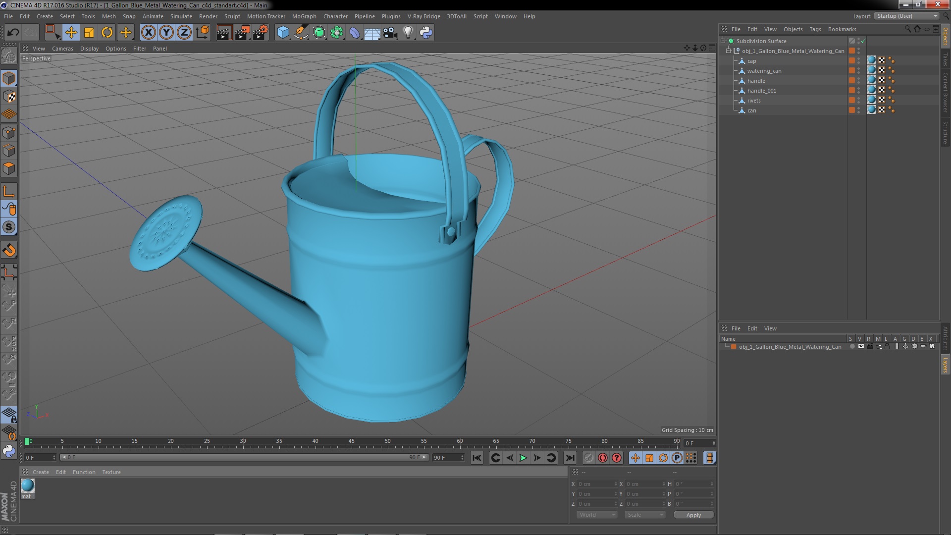 1 Gallon Blue Metal Watering Can 3D