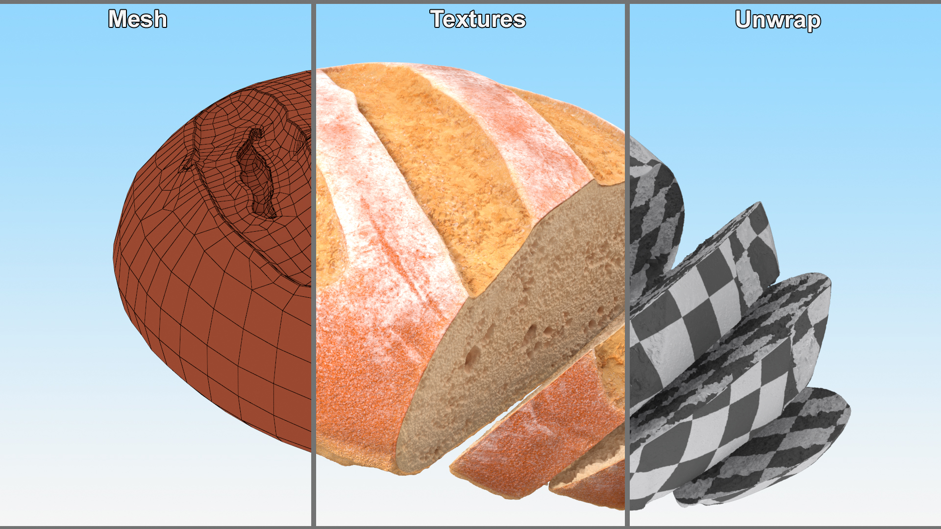 3D Round Loaf of Bread with Sliced Pieces model