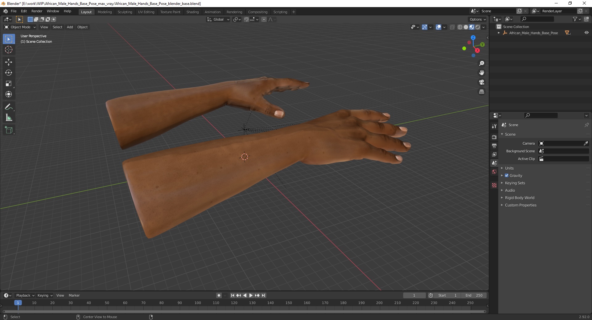 3D African Male Hands Base Pose model