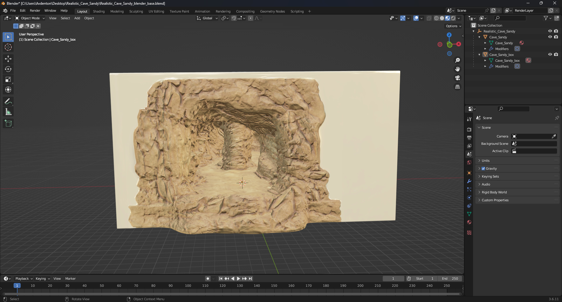 3D model Realistic Cave Sandy