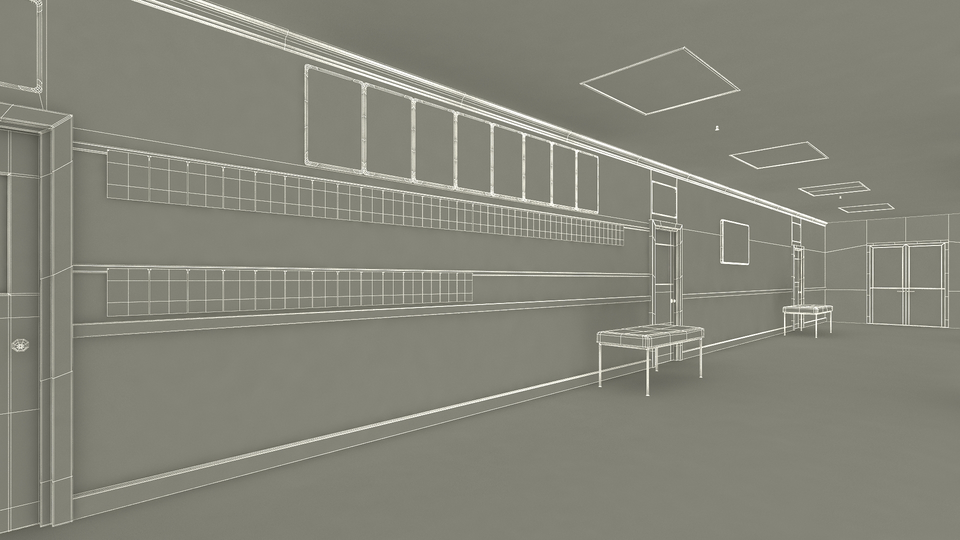 3D School Straight Hallway with Teenagers model