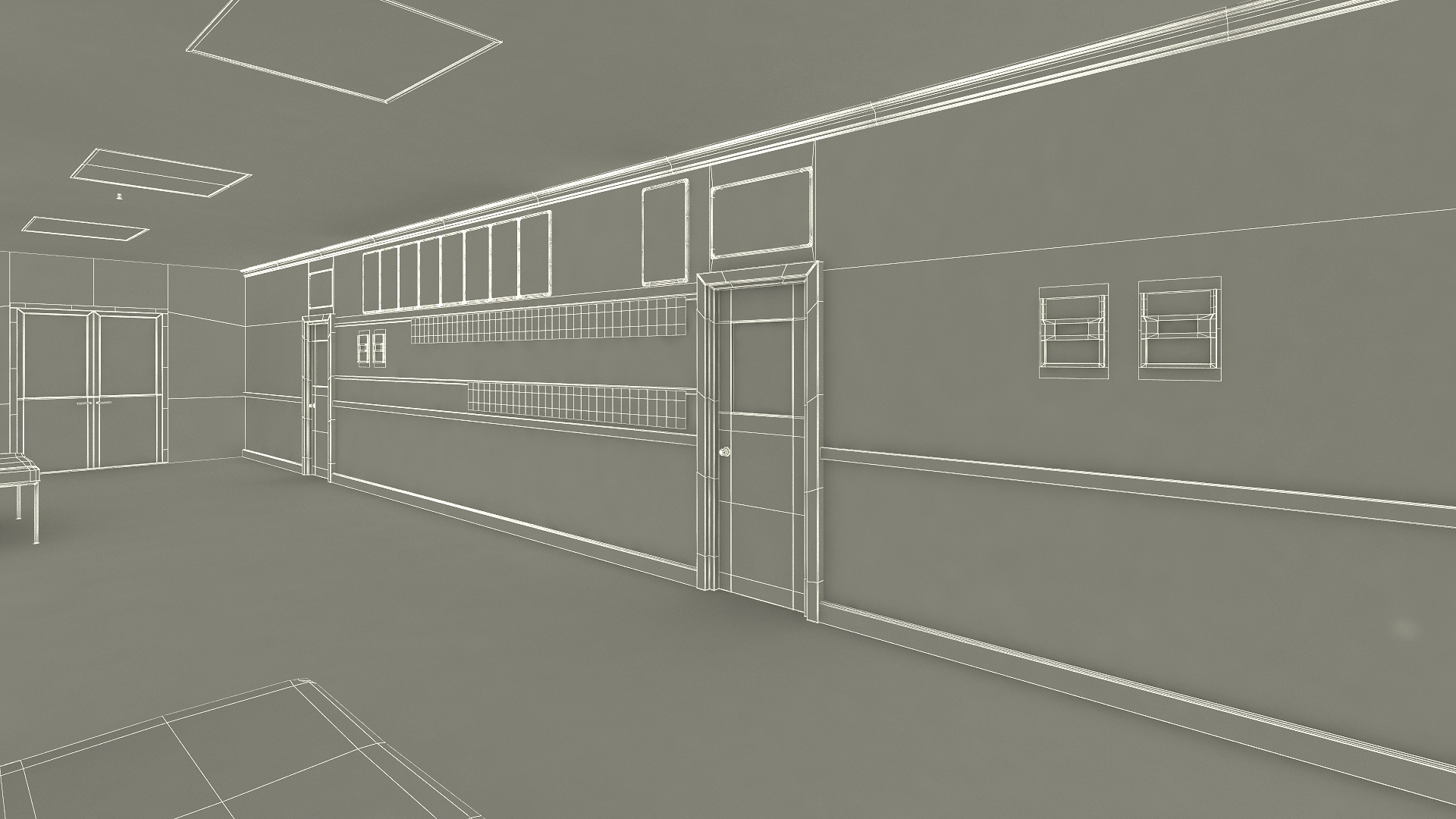 3D School Straight Hallway with Teenagers model