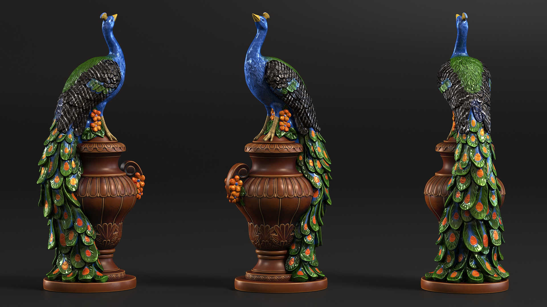 3D model Fantasy Painted Peacock Statue