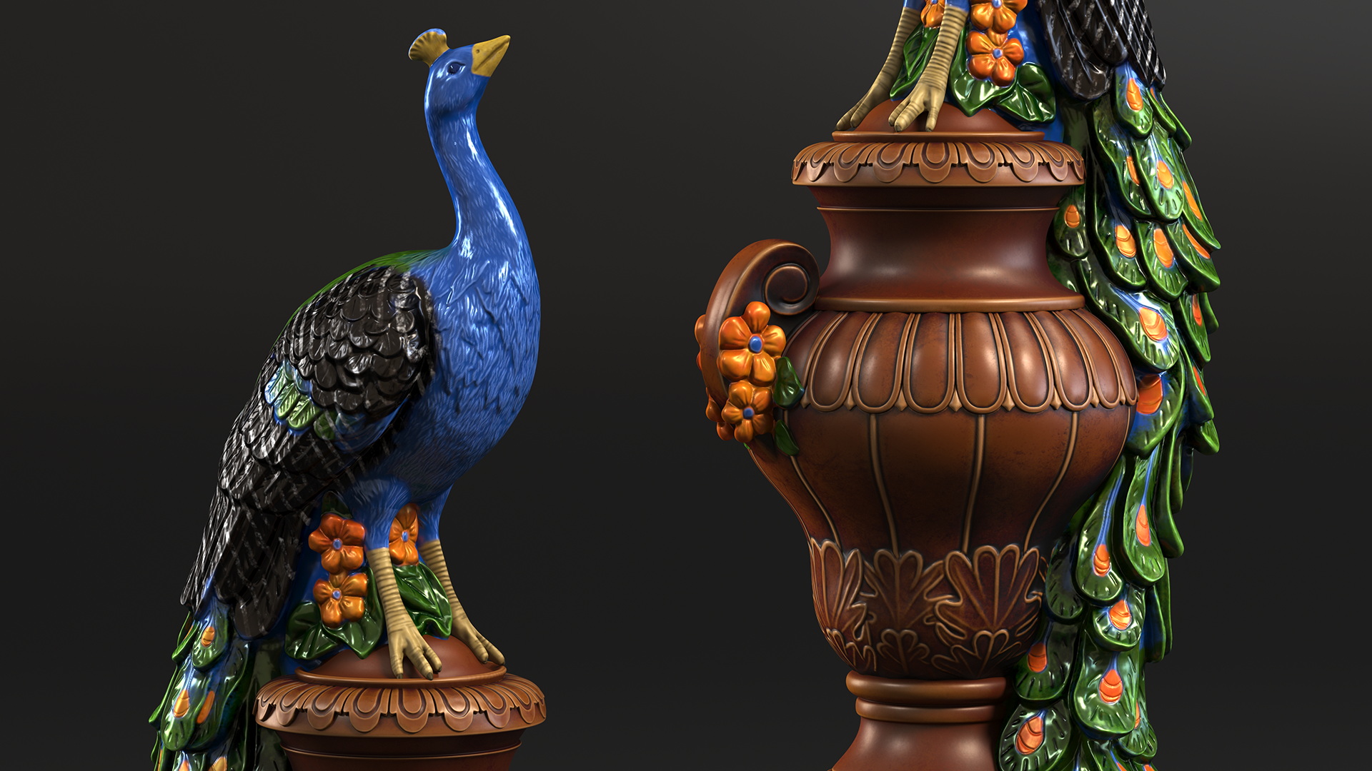 3D model Fantasy Painted Peacock Statue