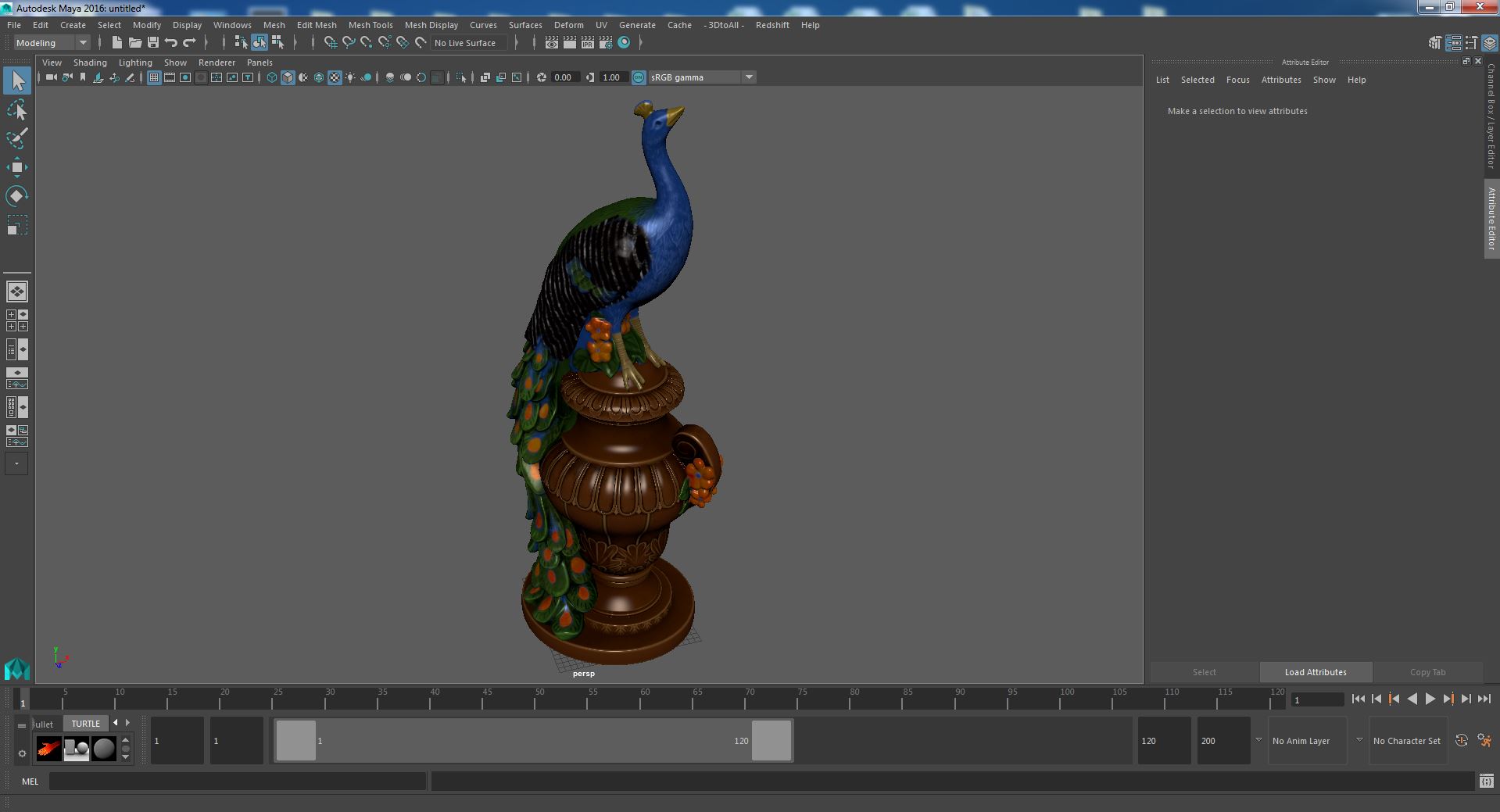 3D model Fantasy Painted Peacock Statue