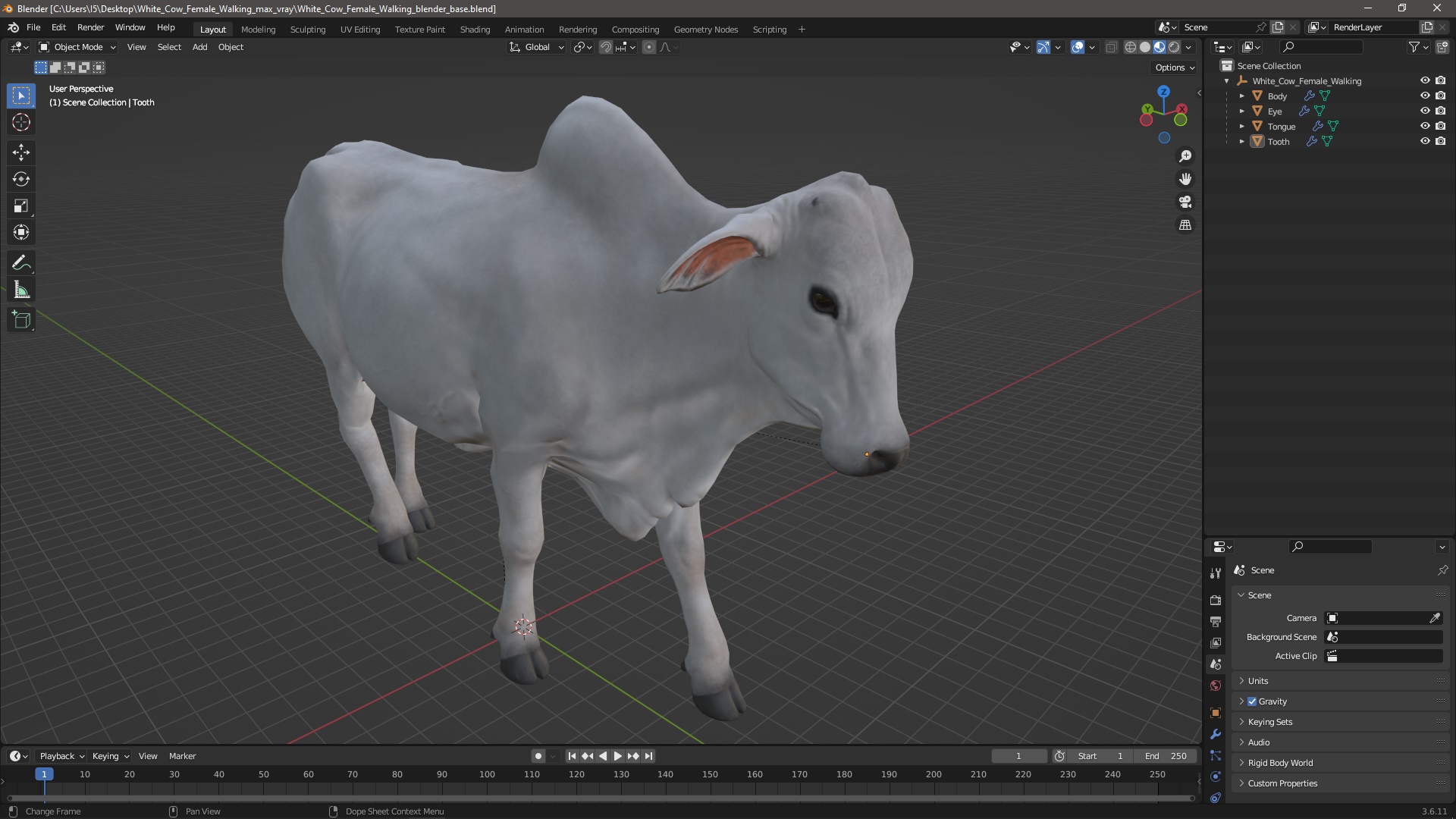 White Cow Female Walking 3D model