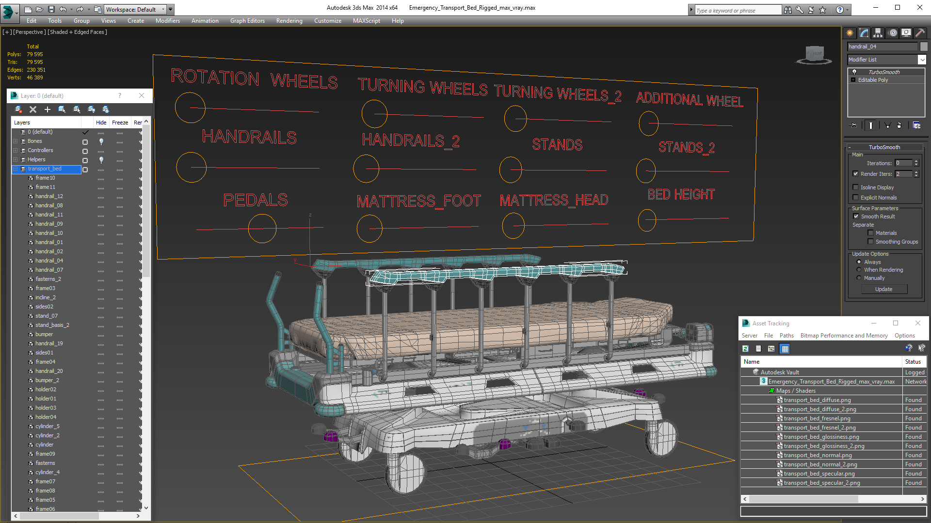 3D model Emergency Transport Bed Rigged