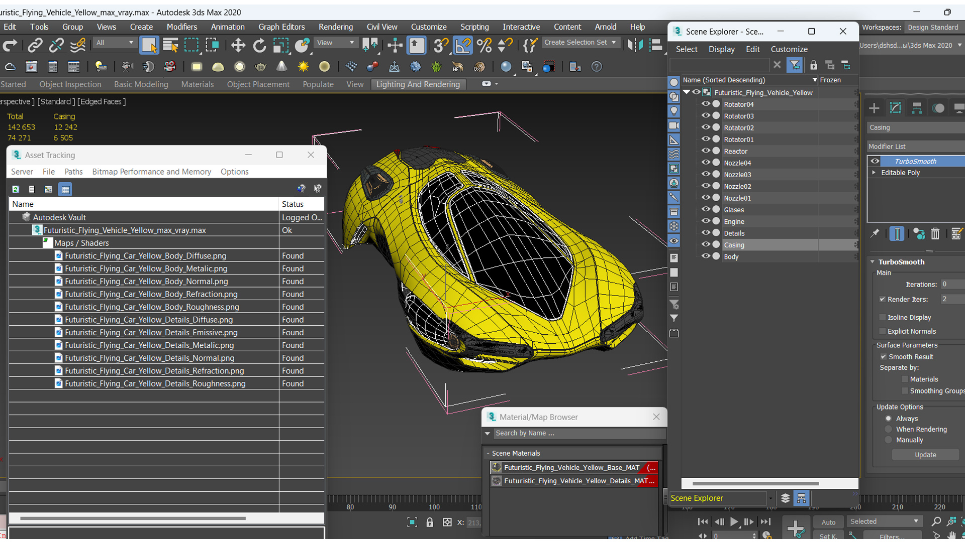 Futuristic Flying Vehicle Yellow 3D