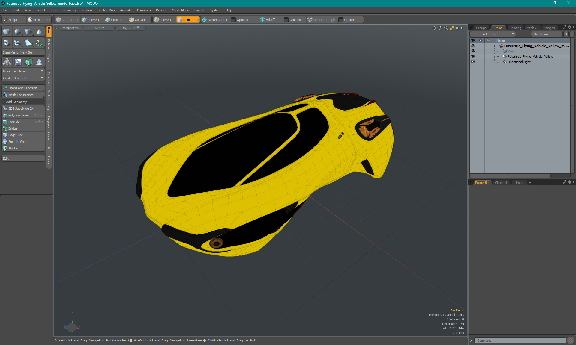 Futuristic Flying Vehicle Yellow 3D