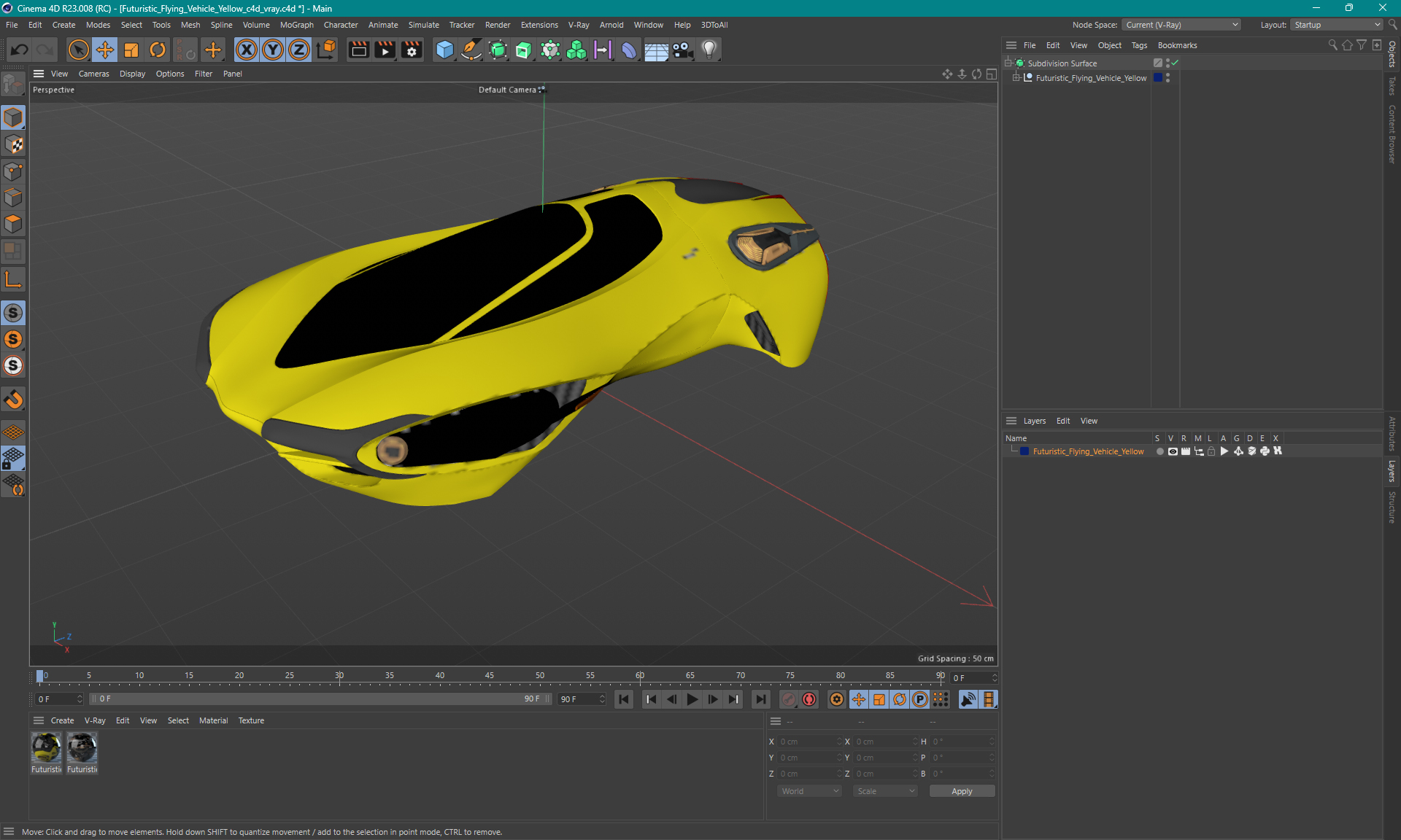 Futuristic Flying Vehicle Yellow 3D