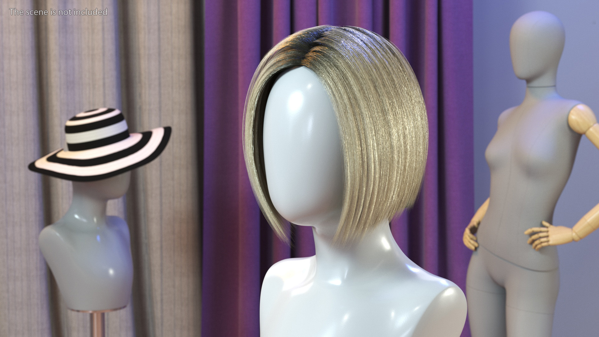 3D Wig Bob Hairstyle Blond model