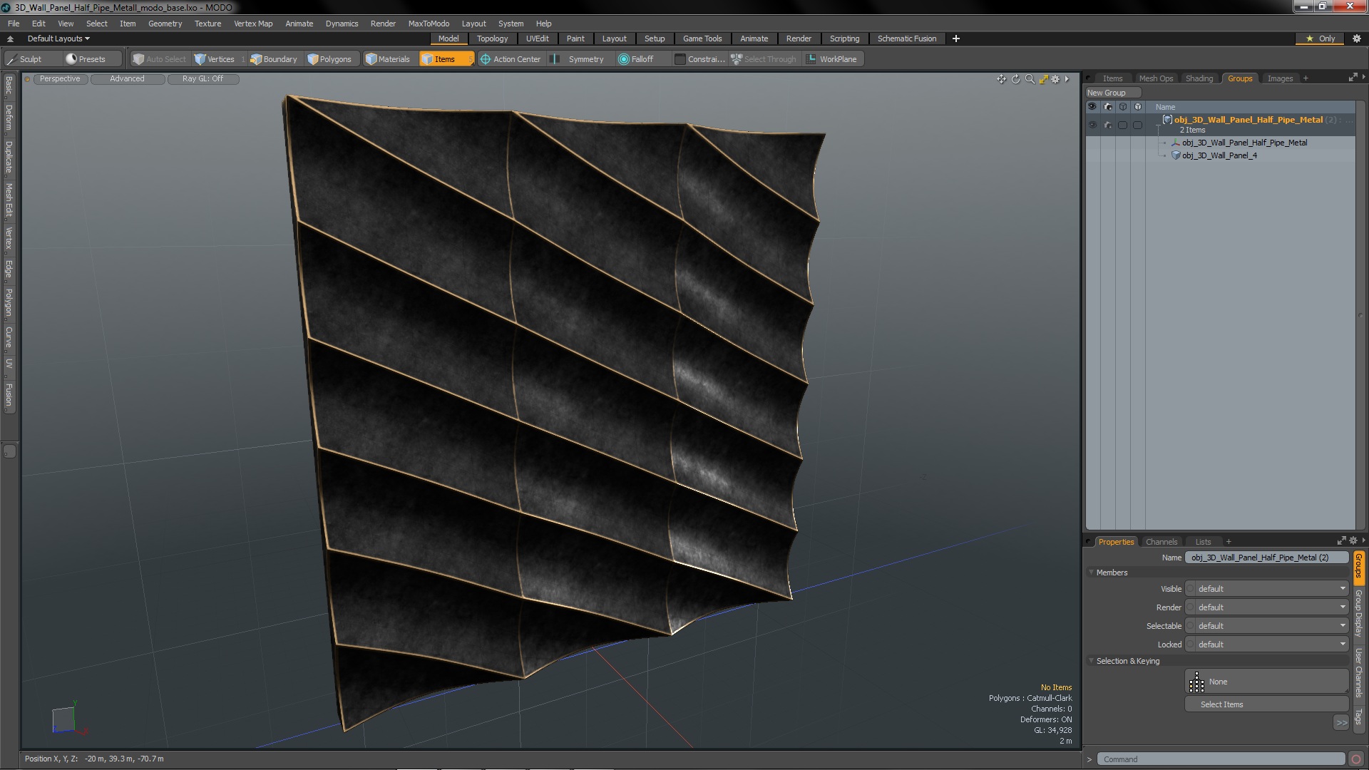 3D Wall Panel Half Pipe Metal 3D model