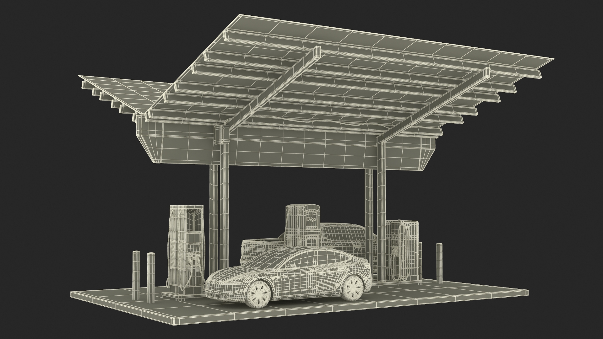 Chevrolet Silverado EV and Tesla on EVgo Fast Charging Station 3D