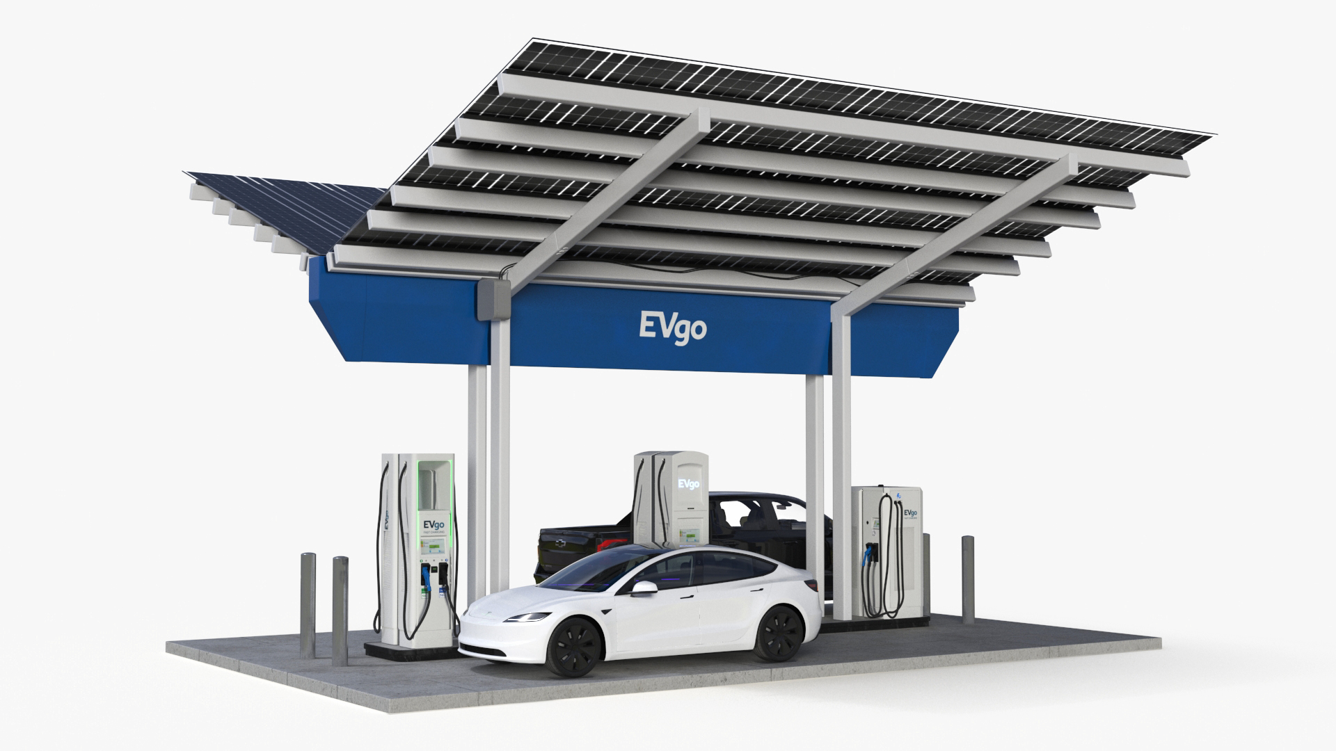 Chevrolet Silverado EV and Tesla on EVgo Fast Charging Station 3D