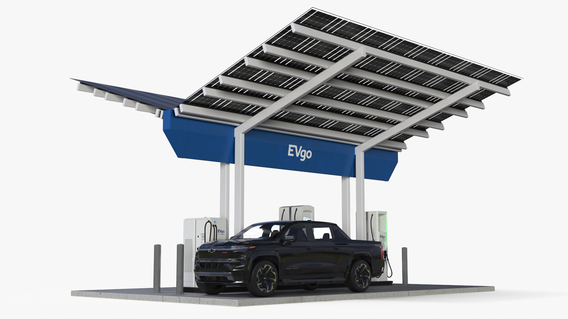 Chevrolet Silverado EV and Tesla on EVgo Fast Charging Station 3D