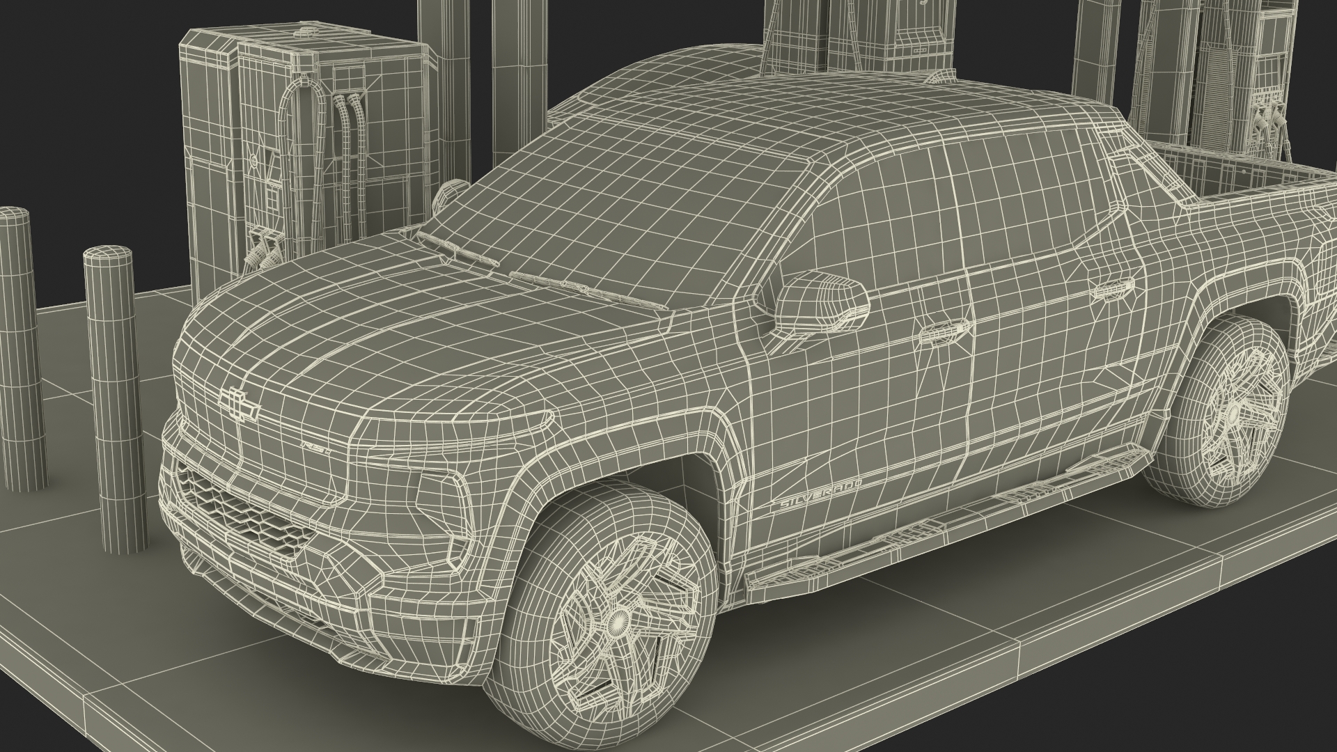 Chevrolet Silverado EV and Tesla on EVgo Fast Charging Station 3D