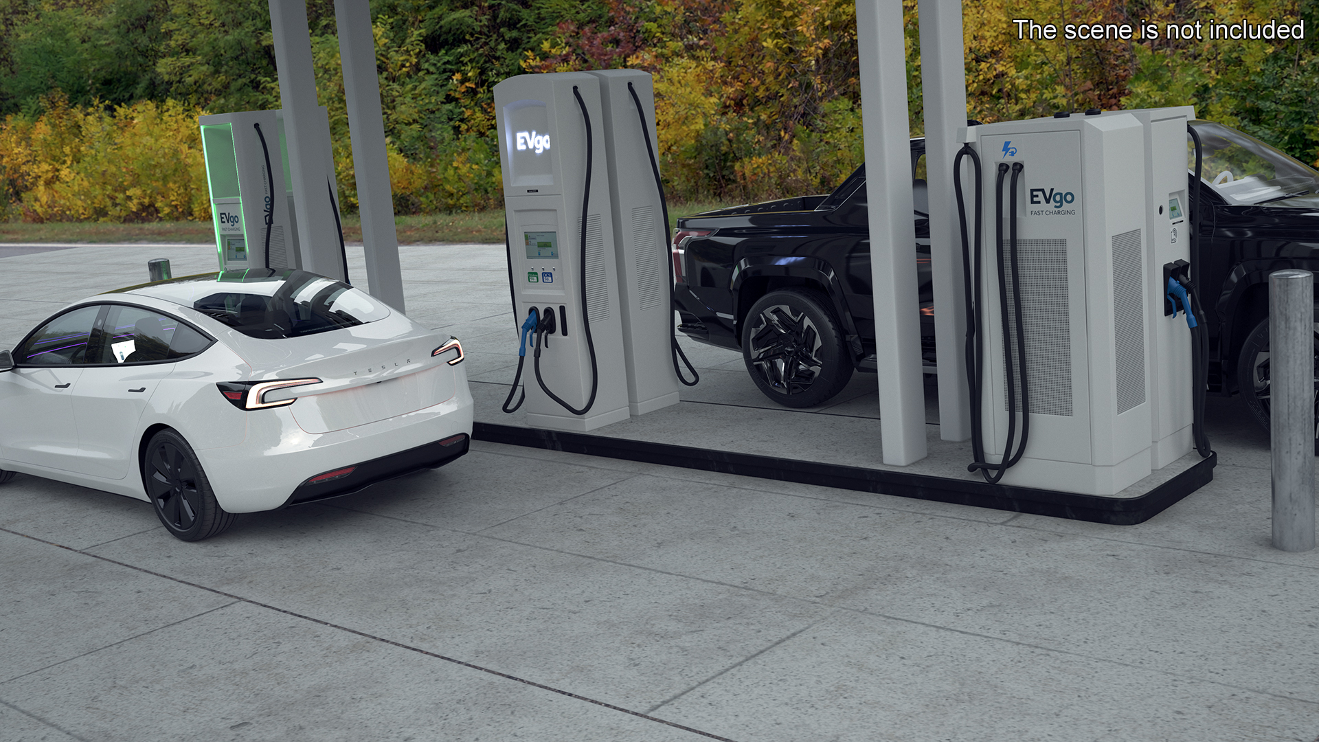 Chevrolet Silverado EV and Tesla on EVgo Fast Charging Station 3D