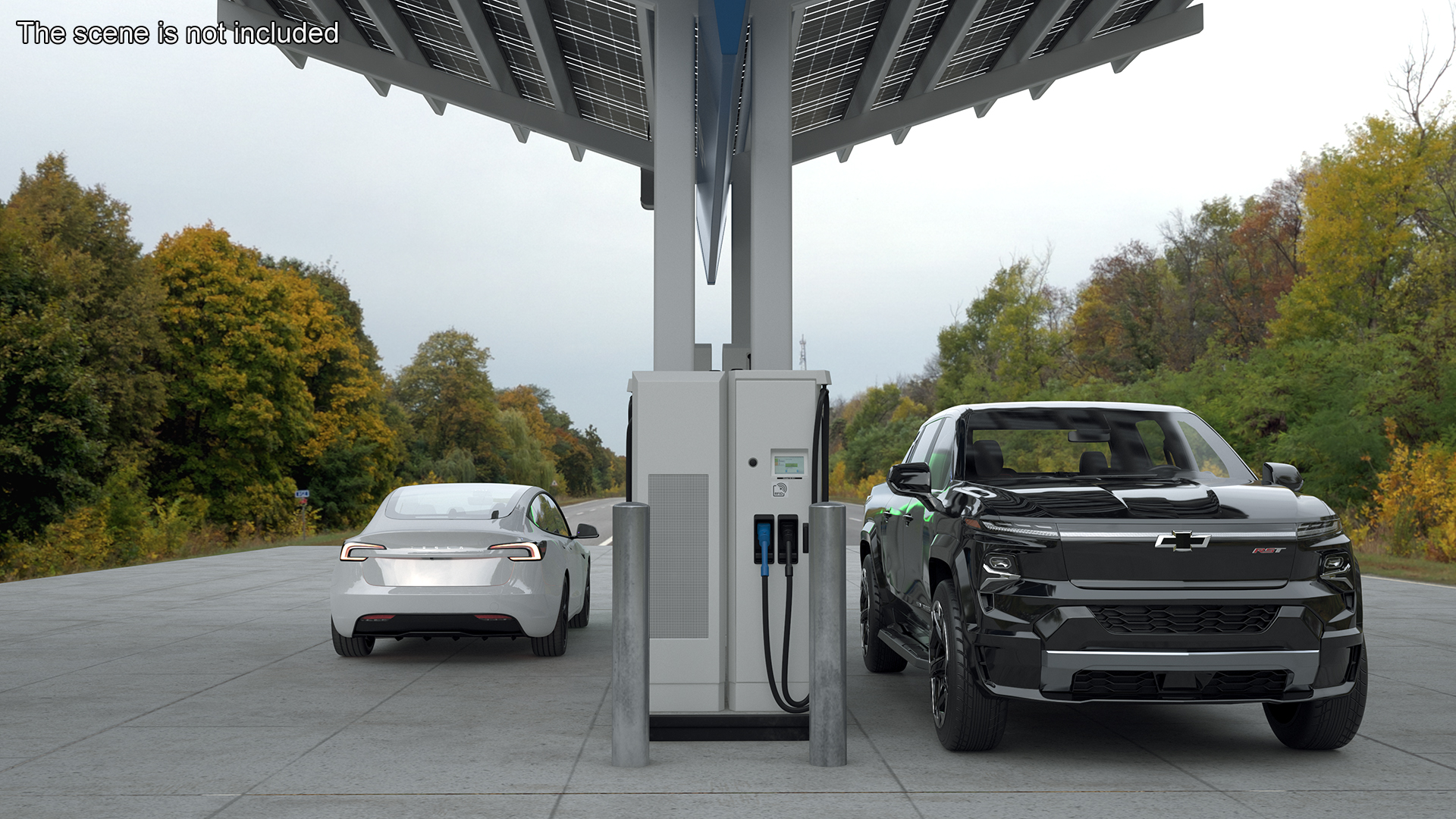 Chevrolet Silverado EV and Tesla on EVgo Fast Charging Station 3D