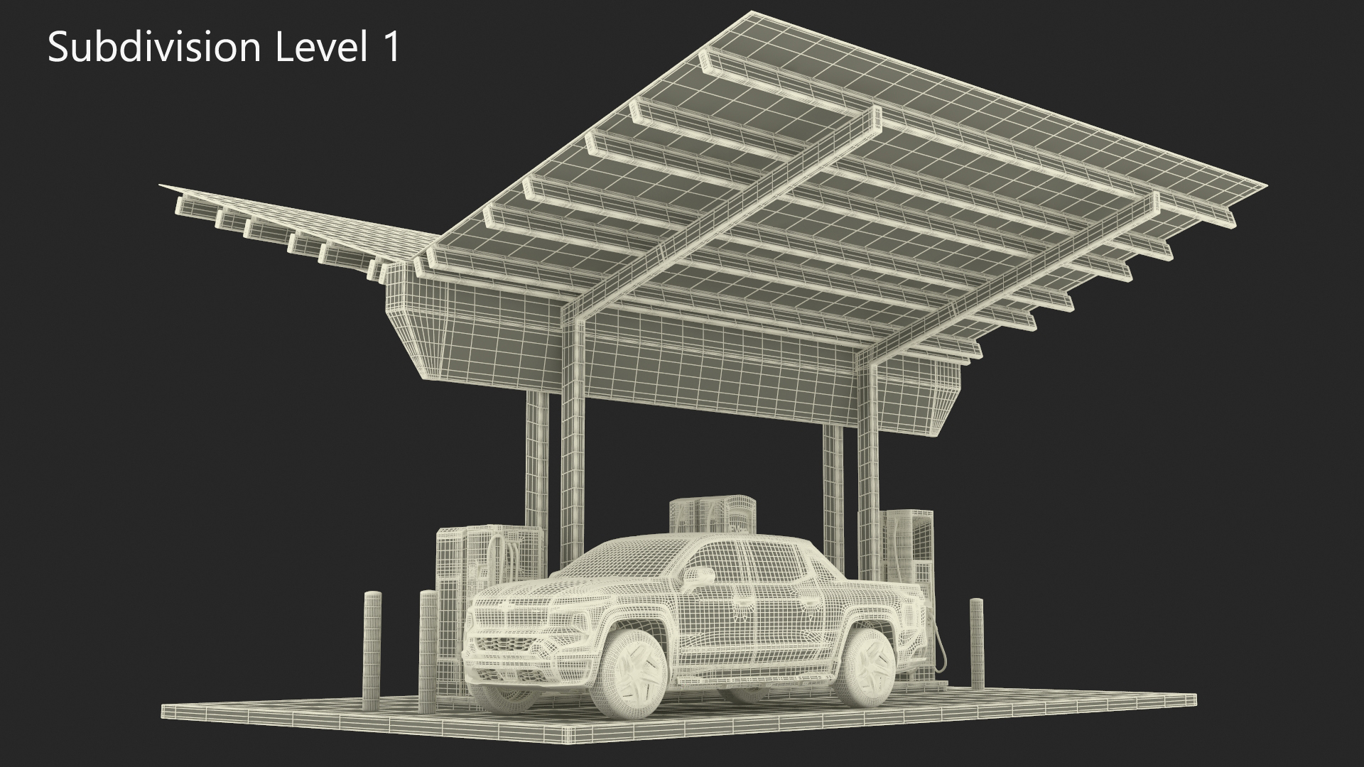 Chevrolet Silverado EV and Tesla on EVgo Fast Charging Station 3D