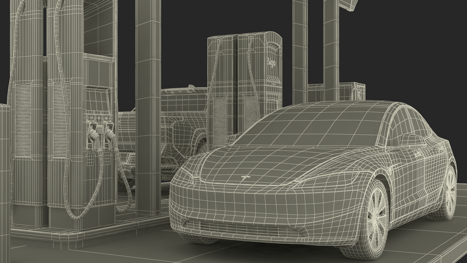 Chevrolet Silverado EV and Tesla on EVgo Fast Charging Station 3D