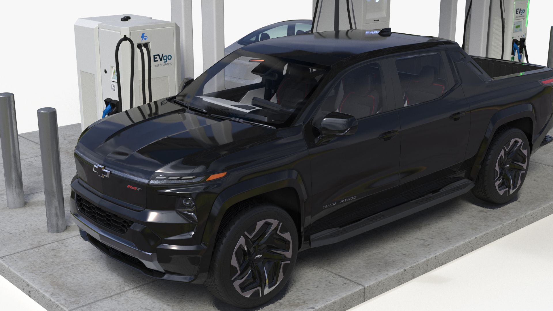 Chevrolet Silverado EV and Tesla on EVgo Fast Charging Station 3D