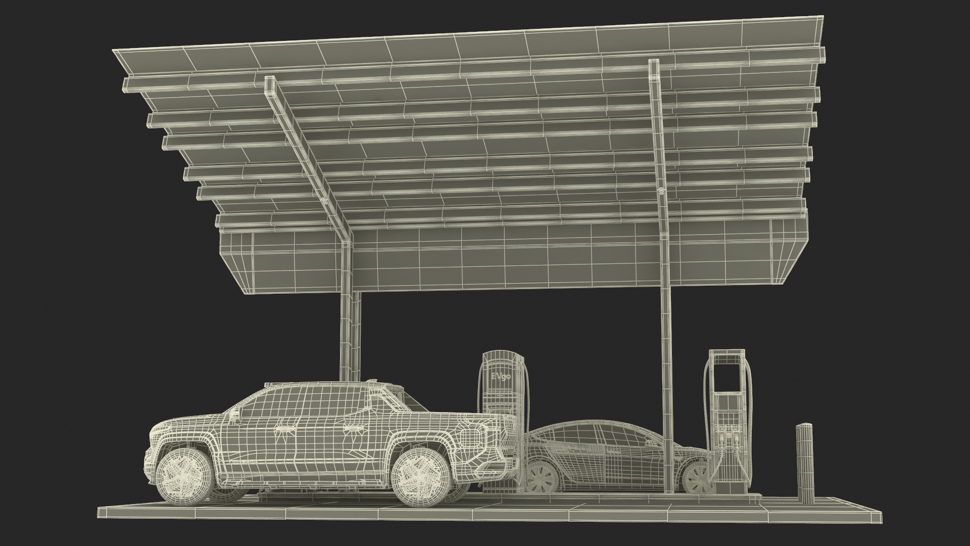 Chevrolet Silverado EV and Tesla on EVgo Fast Charging Station 3D