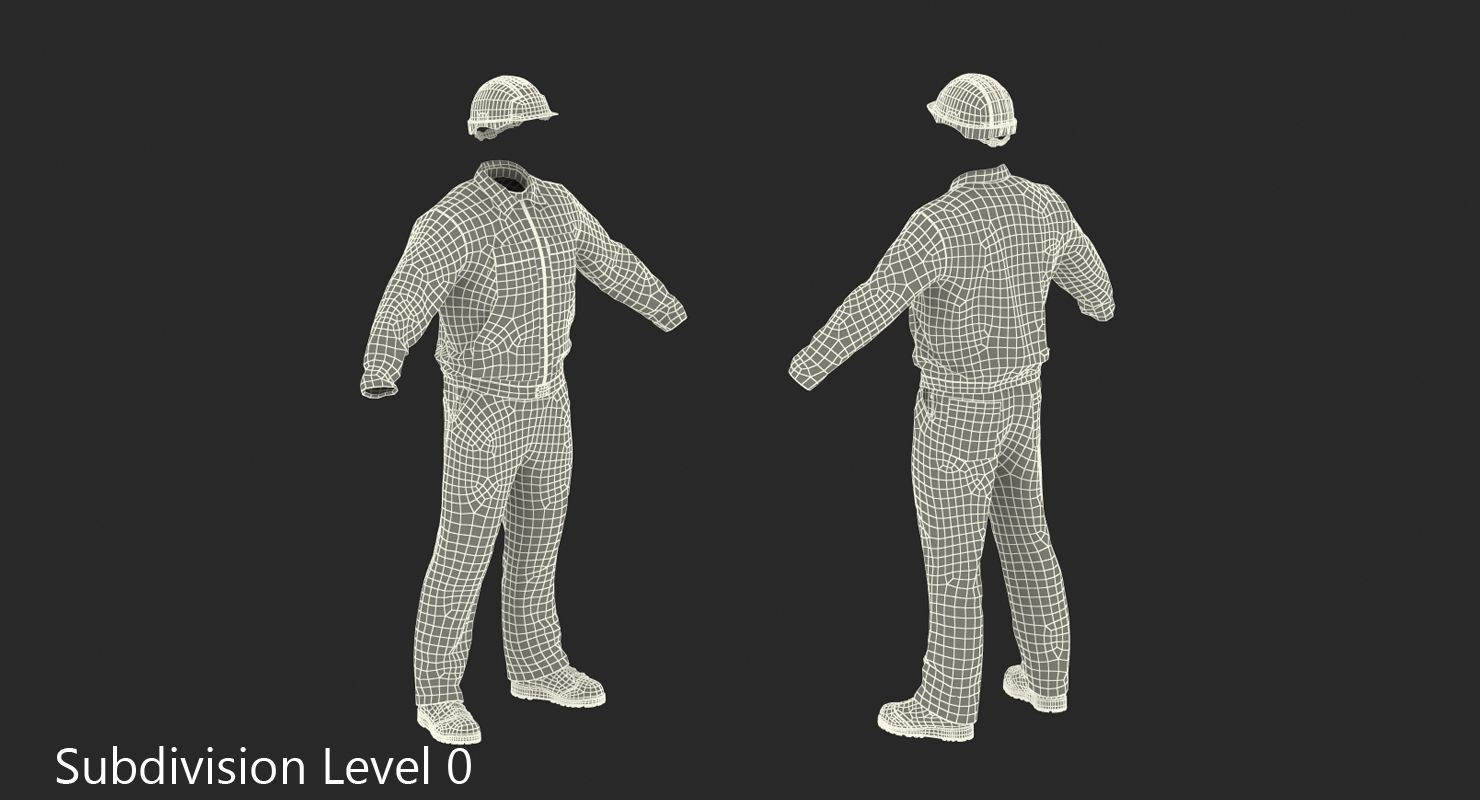 Factory Work Wear Overalls Uniform with Hardhat 3D