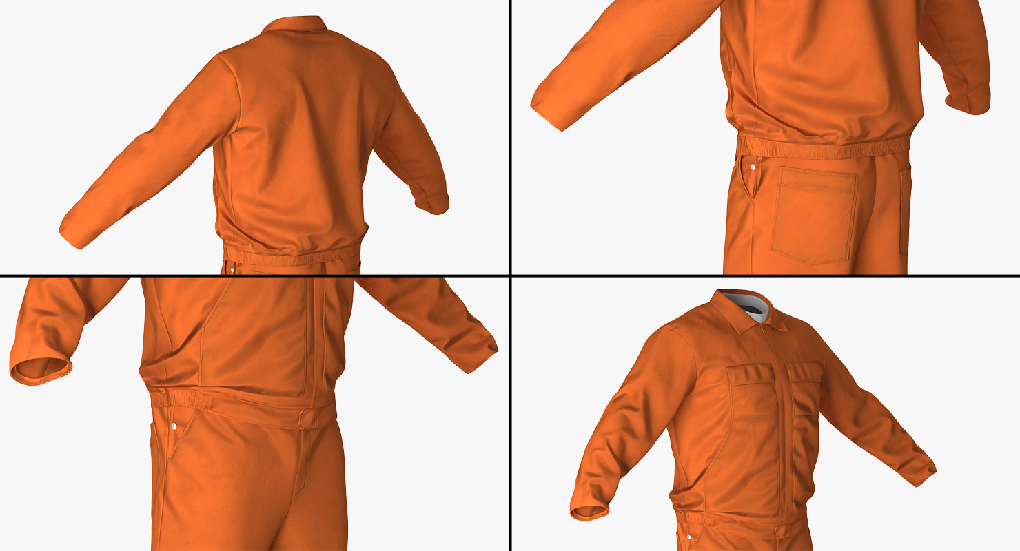 Factory Work Wear Overalls Uniform with Hardhat 3D