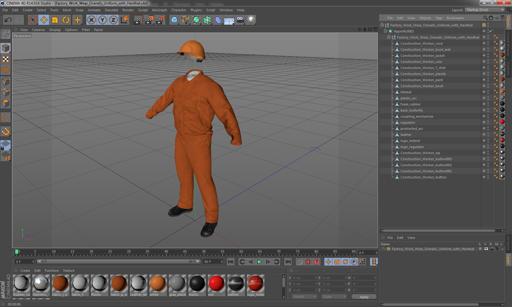 Factory Work Wear Overalls Uniform with Hardhat 3D