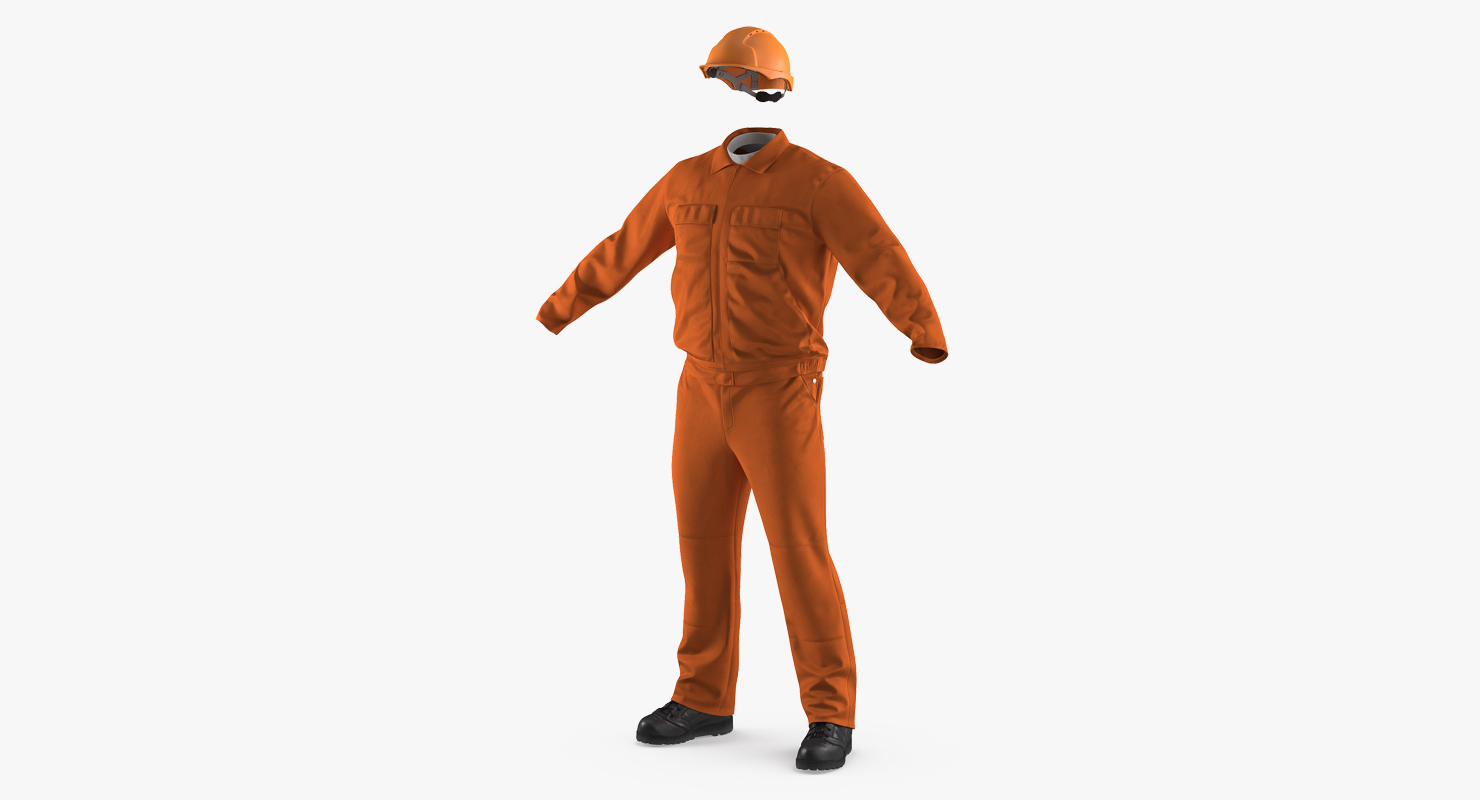 Factory Work Wear Overalls Uniform with Hardhat 3D