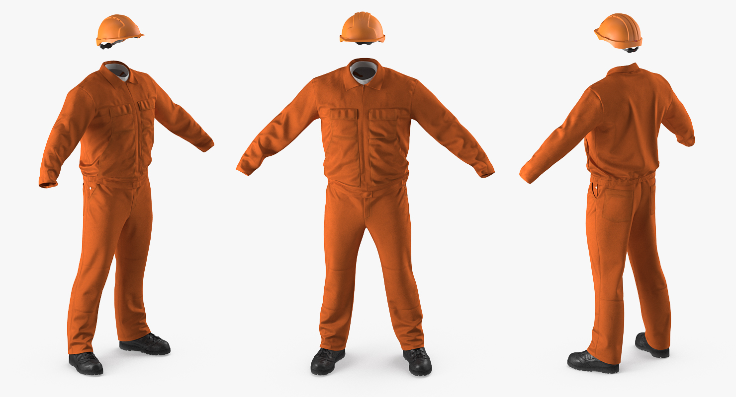 Factory Work Wear Overalls Uniform with Hardhat 3D