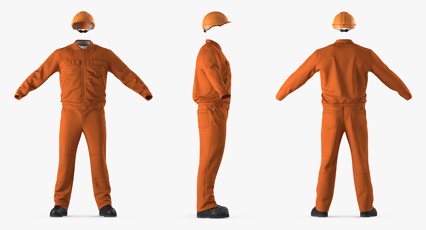 Factory Work Wear Overalls Uniform with Hardhat 3D