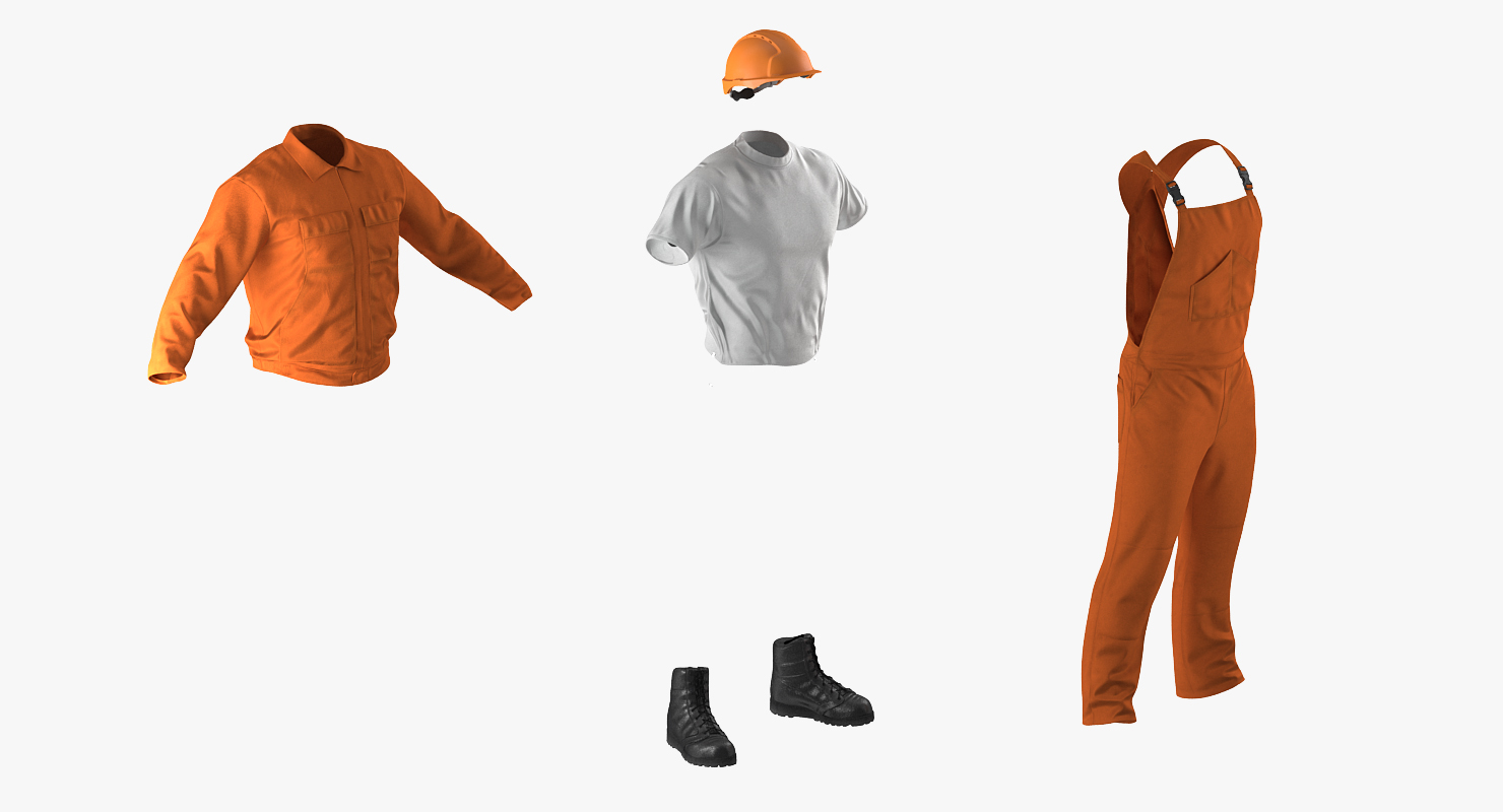 Factory Work Wear Overalls Uniform with Hardhat 3D