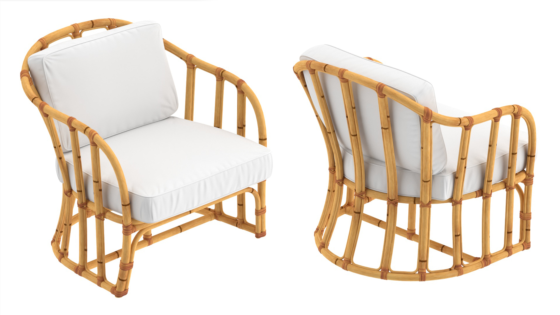 Bamboo Armchair with Cushions 3D model