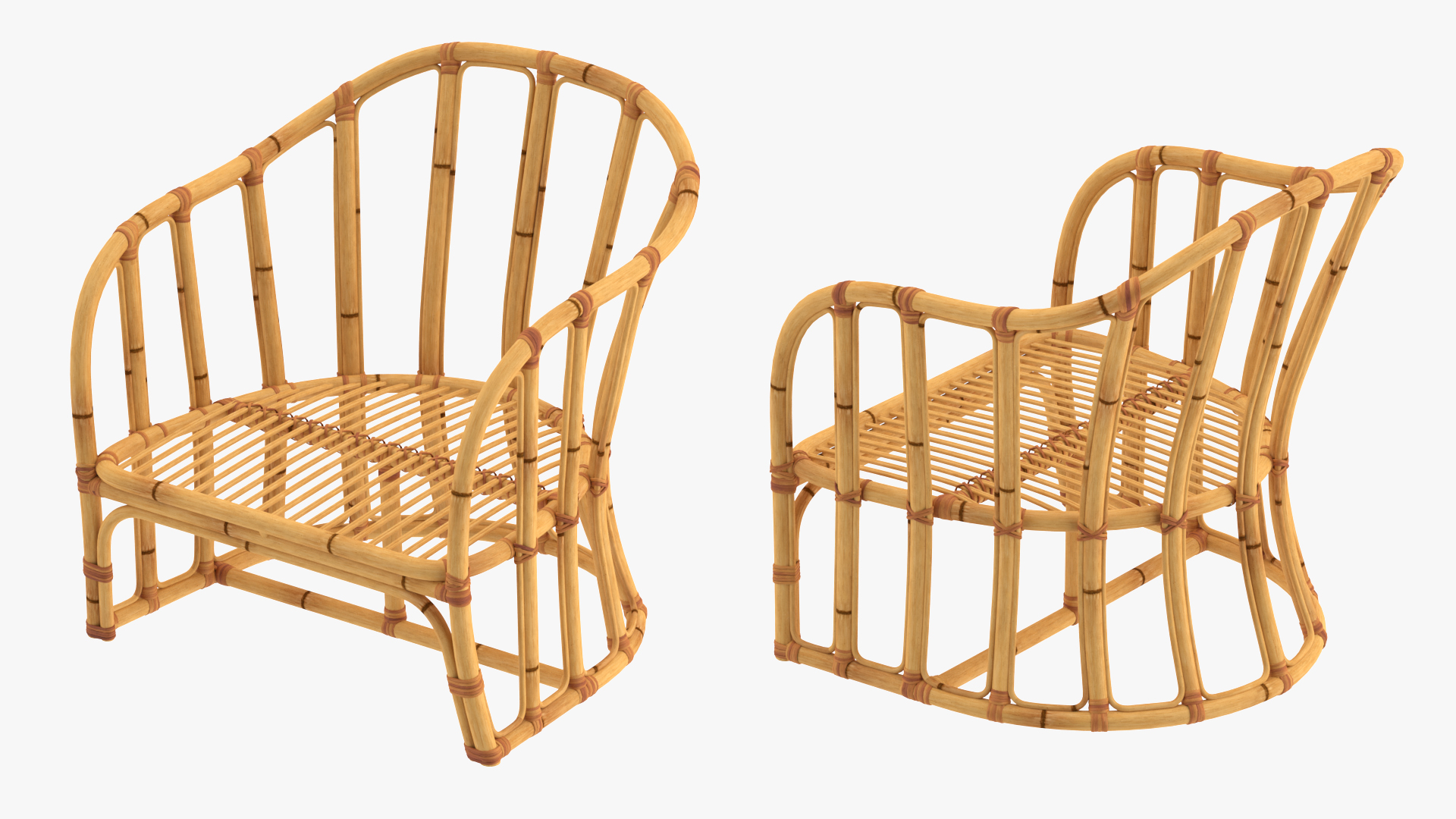 Bamboo Armchair with Cushions 3D model