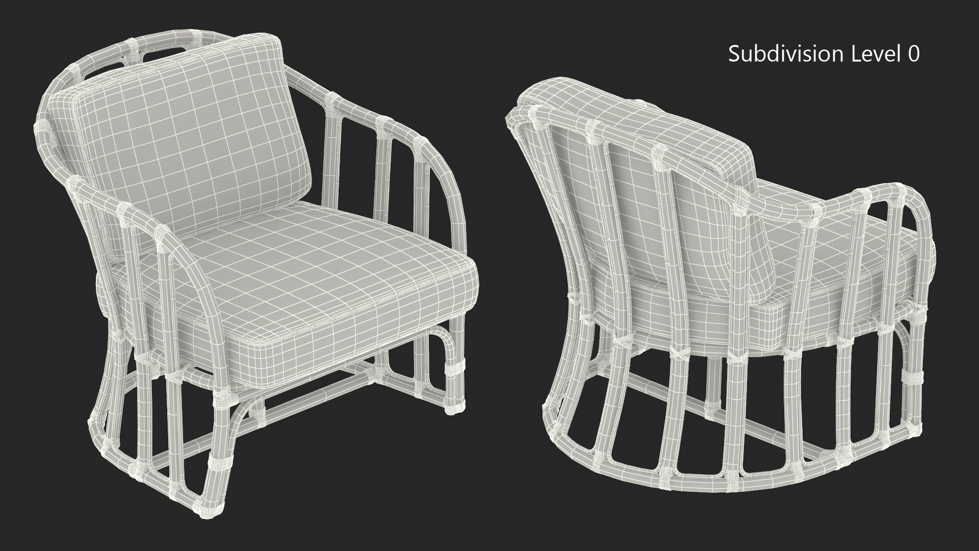 Bamboo Armchair with Cushions 3D model