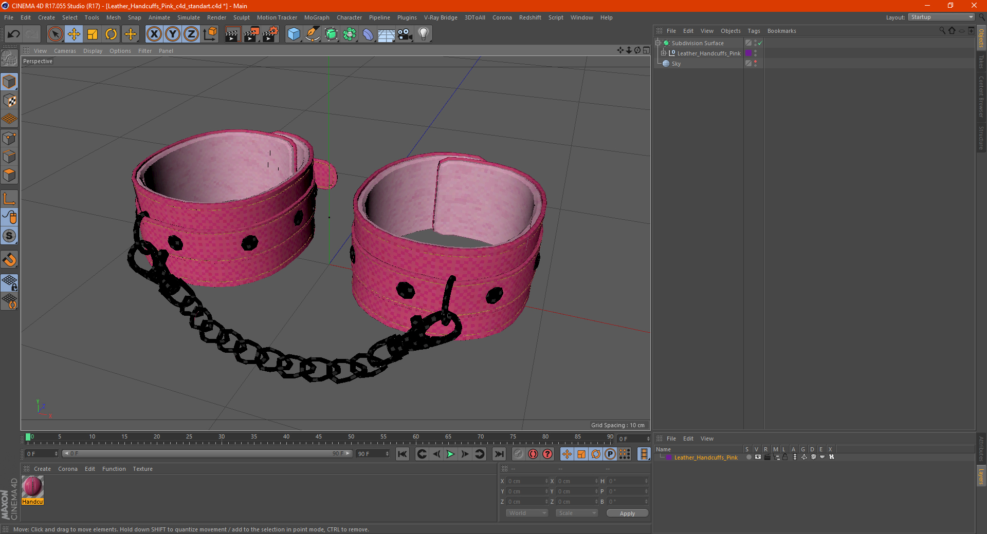 Leather Handcuffs Pink 3D