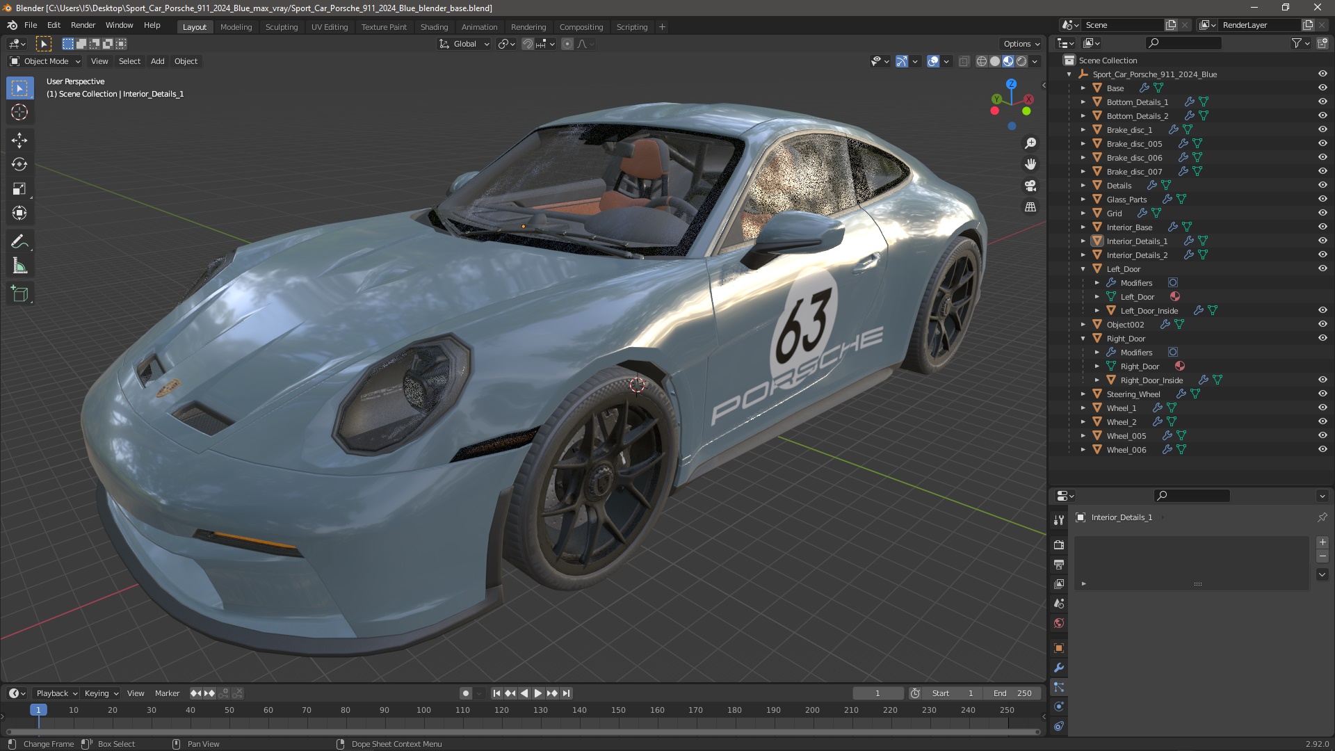 3D Sport Car Porsche 911 2024 Blue